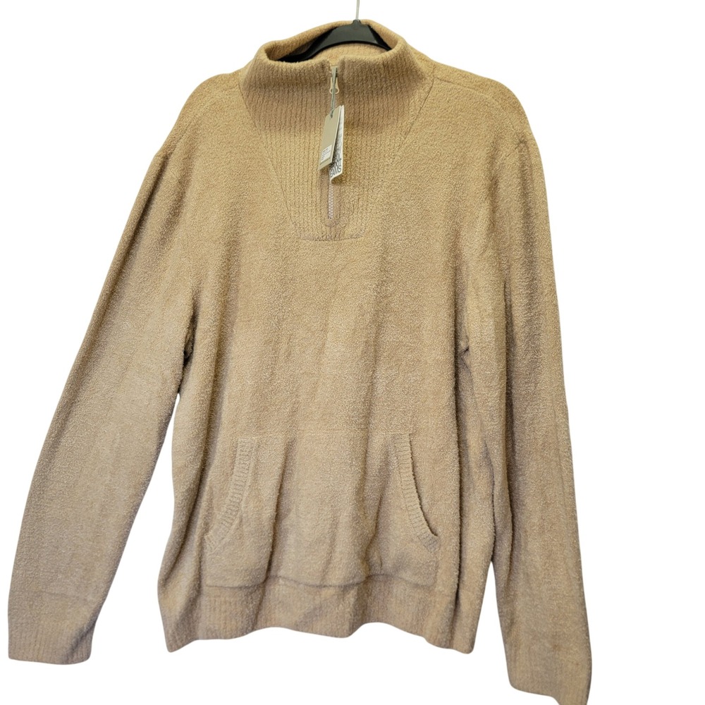 Barefoot Dreams CozyChic Lite Mens Half Zip Pullover Biscotti XL Kangaroo Pocket